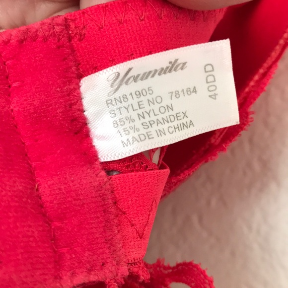 PRETTY RED LACE PUSH-UP BRA SIZE 40DD BY YOUMITA NEW IN EXCELLENT CONDITION! - Picture 4 of 5